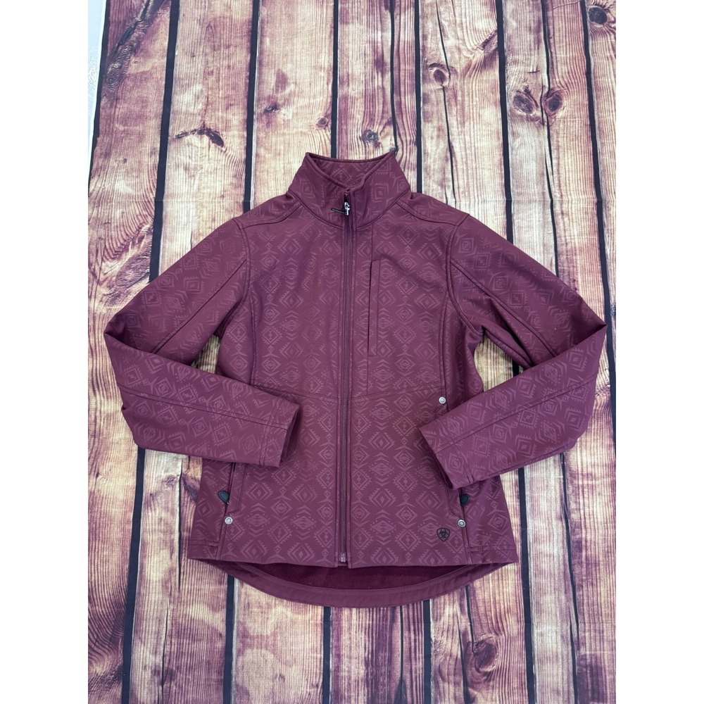 Ariat REAL Women's Full Zip Lined Jacket Pockets Burgundy Geometric Size M